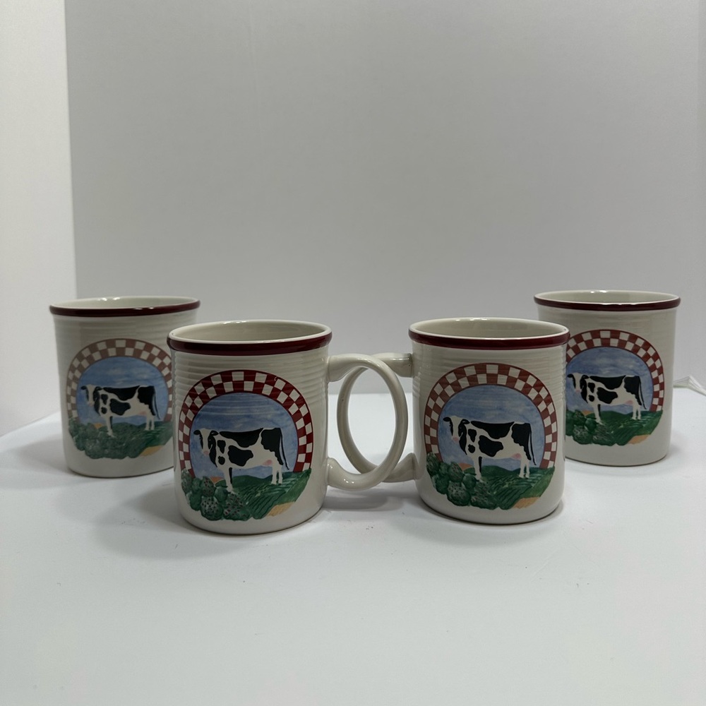 Vintage Century Stoneware Cow Fannie’s Farm Coffee Mugs (4 mugs)